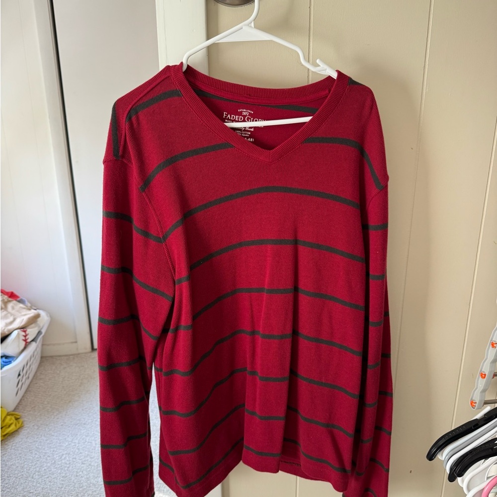 Faded Glory Burgundy and Gray V-Neck Sweater